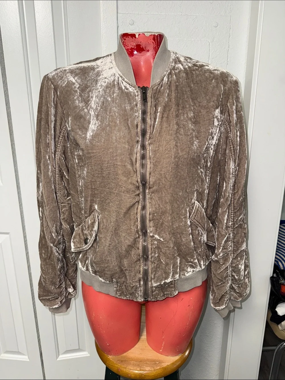 Free People ruched velvet bomber jacket
